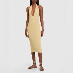WeWoreWhat Viscose Nylon Halter Neck Midi Dress Women’s Small Tan